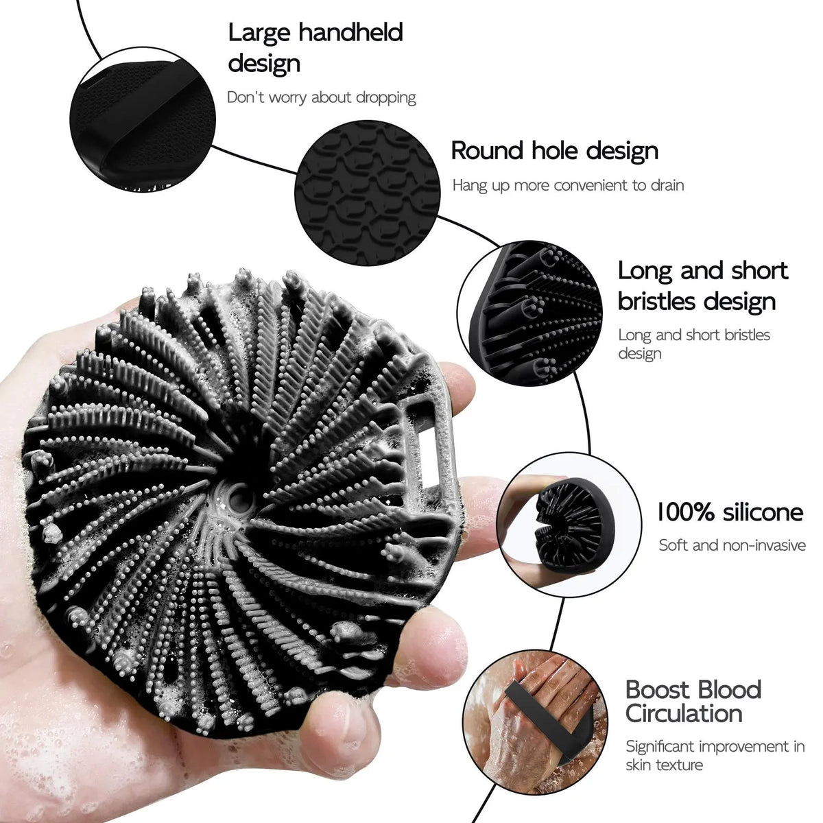 Silicone Bath Brush Set, Portable Non-Slip Skin-Friendly Face and Back Brush, Body Scrubber with Foot Scrubber, Bathing Accessory, Exfoliating Bath Accessories #GLOBAL PICKS