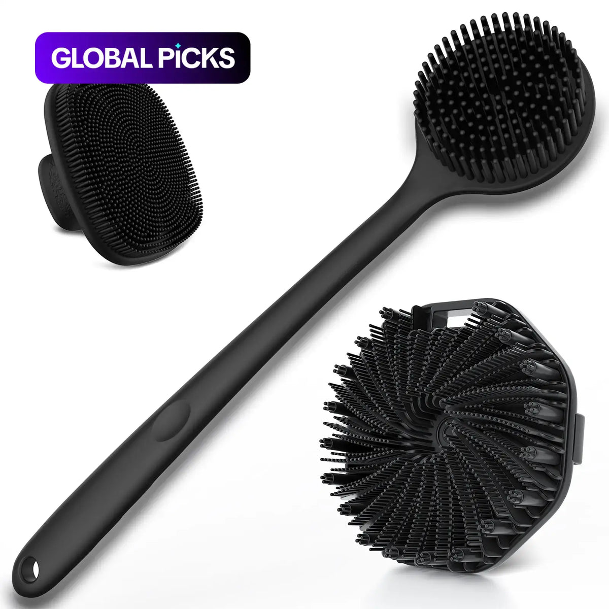 Silicone Bath Brush Set, Portable Non-Slip Skin-Friendly Face and Back Brush, Body Scrubber with Foot Scrubber, Bathing Accessory, Exfoliating Bath Accessories #GLOBAL PICKS