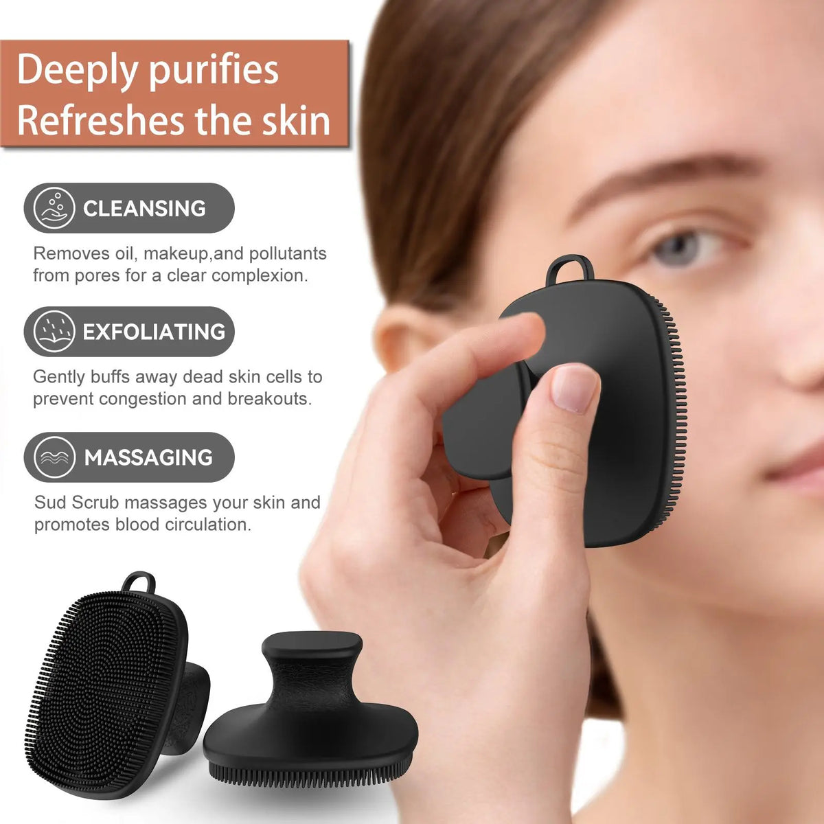 Silicone Bath Brush Set, Portable Non-Slip Skin-Friendly Face and Back Brush, Body Scrubber with Foot Scrubber, Bathing Accessory, Exfoliating Bath Accessories #GLOBAL PICKS