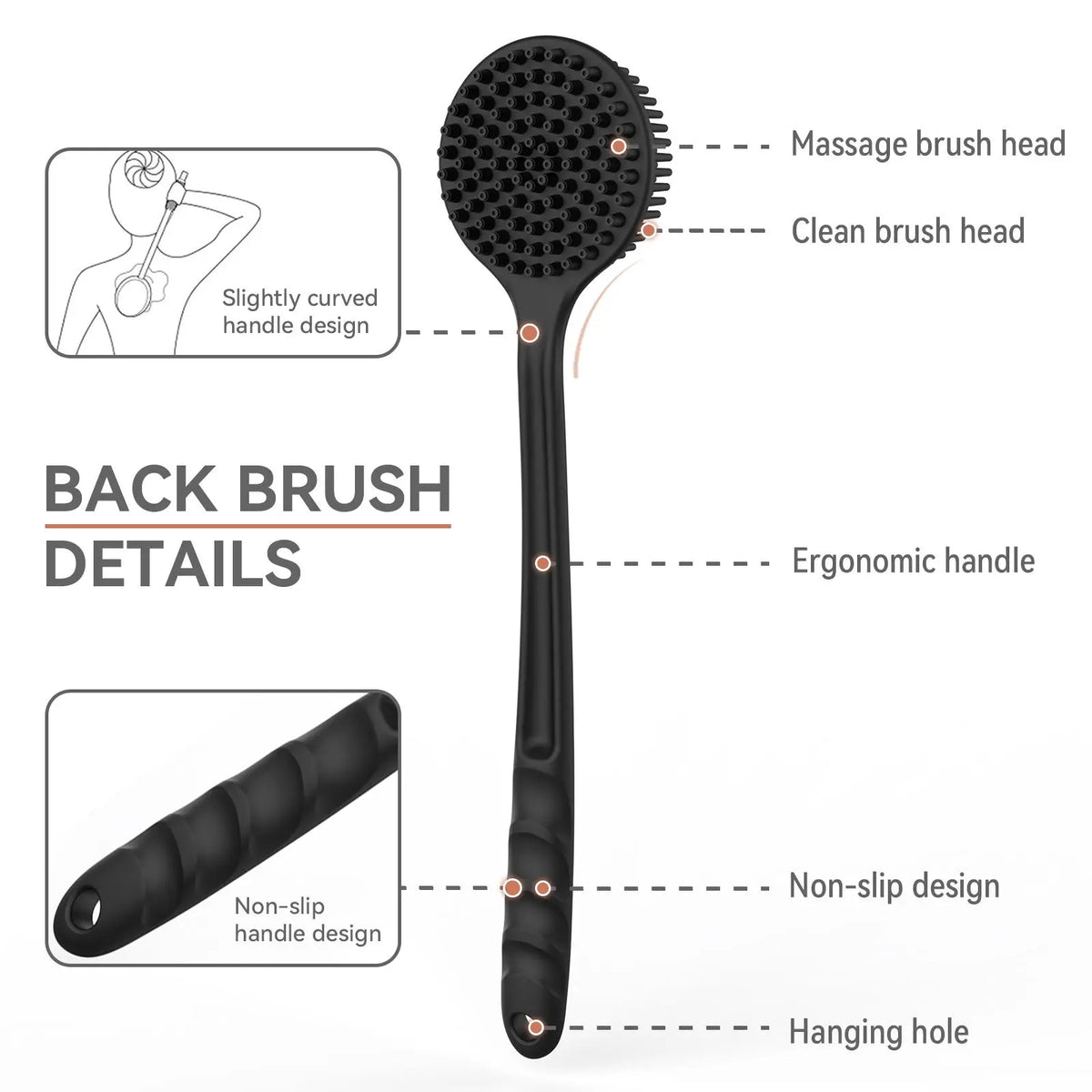 Silicone Bath Brush Set, Portable Non-Slip Skin-Friendly Face and Back Brush, Body Scrubber with Foot Scrubber, Bathing Accessory, Exfoliating Bath Accessories #GLOBAL PICKS