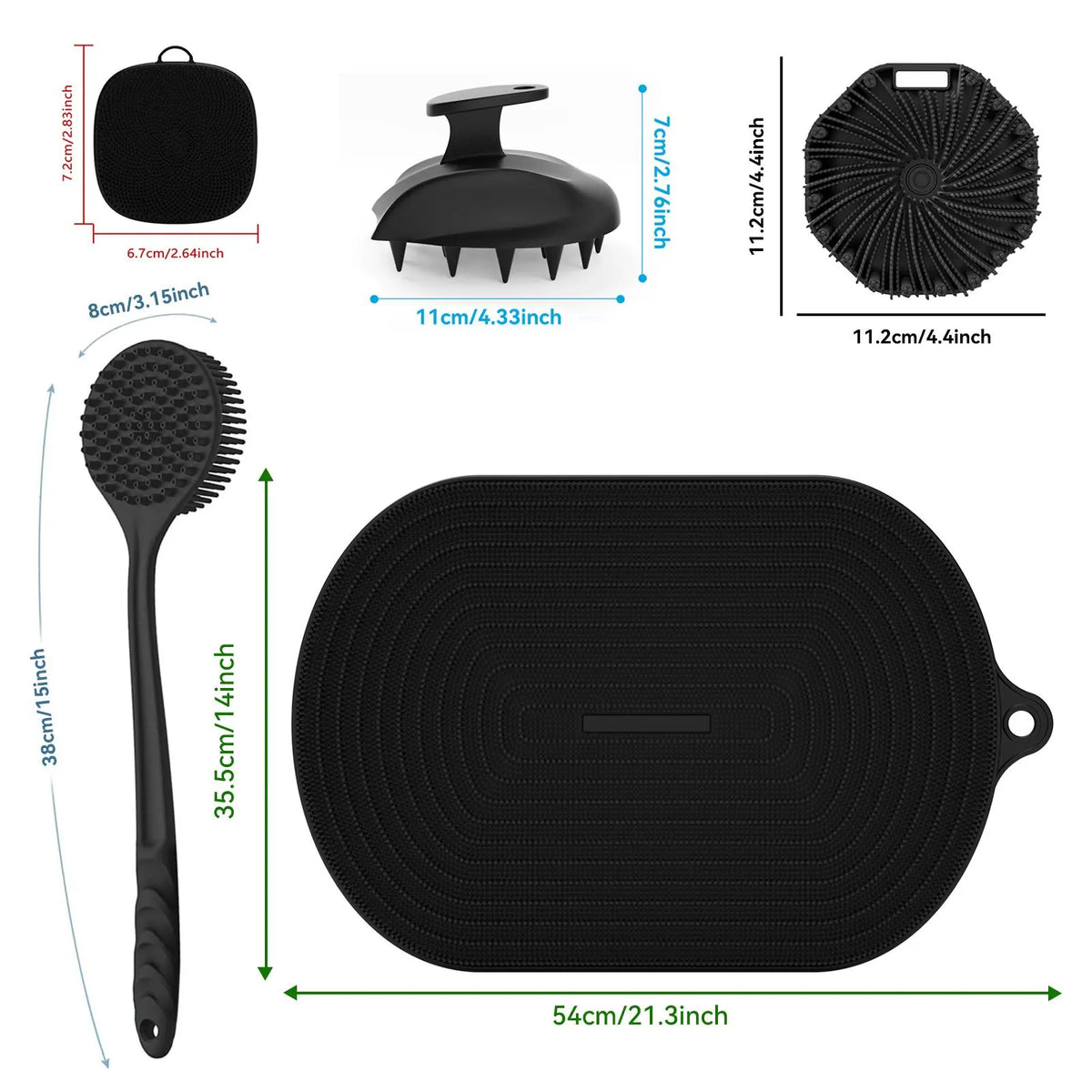 Silicone Bath Brush Set, Portable Non-Slip Skin-Friendly Face and Back Brush, Body Scrubber with Foot Scrubber, Bathing Accessory, Exfoliating Bath Accessories #GLOBAL PICKS