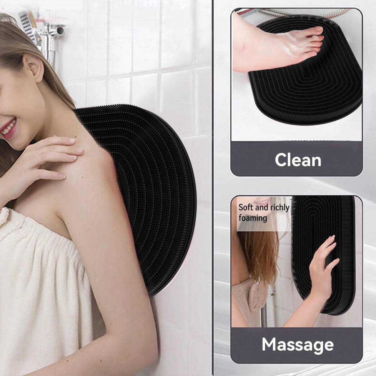 Silicone Bath Brush Set, Portable Non-Slip Skin-Friendly Face and Back Brush, Body Scrubber with Foot Scrubber, Bathing Accessory, Exfoliating Bath Accessories #GLOBAL PICKS